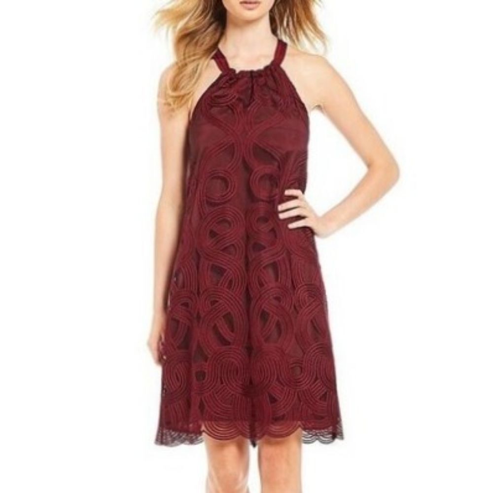 Trina Turk Burgundy Red Silk Sleeveless Rancho Halter Mini Dress Medium NWOT